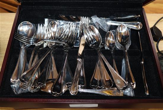 Two boxed canteens of plated threaded Old English pattern cutlery